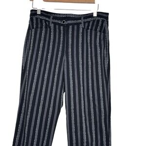Bianca Nygard Trousers 12 Black Gray Striped Metallic Ankle Zip Punk‎ Goth Pants